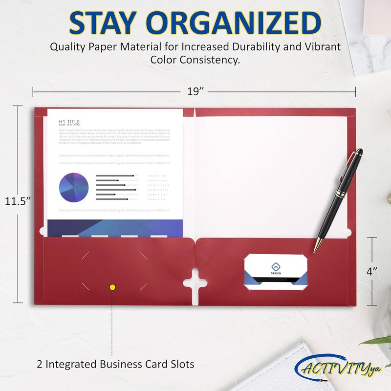 ACTIVITYYA 10 Pack Two Pocket Folders, Red, Strong Thick Paper Folders, for Letter Size, by - Image 2